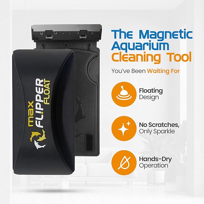 FL!PPER Flipper Cleaner Float - 2-in-1 Floating Magnetic Aquarium Glass Cleaner - Fish Tank - Scrubber & Scraper Aquarium Cleaning Tools – Fish Tank, Max