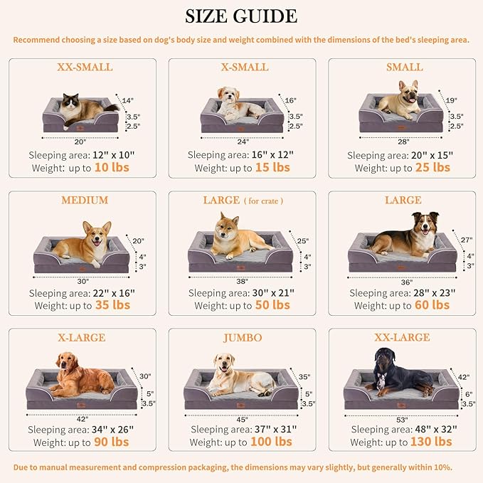 Comfort Expression Large Dog Beds Waterproof Comfy Pet Bed for Dogs Sofa, Orthopedic Foam Dog Beds with Washable Removable Cover & Non-Slip Bottom(Large,Purple)