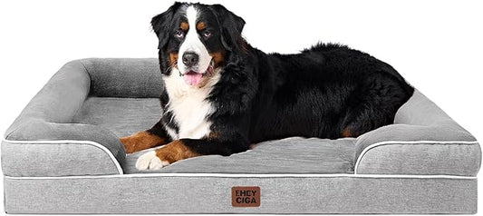 EHEYCIGA Orthopedic Dog Beds for Extra Large Dogs, Waterproof Memory Foam XXL Pet Bed with Sides, Non-Slip Bottom and Egg-Crate Foam Big Dog Couch Bed with Washable Removable Cover, Grey