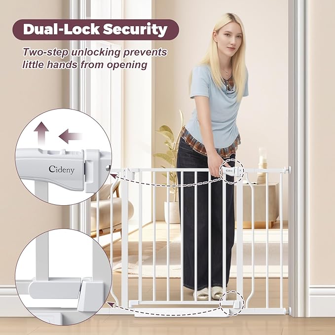 29"-40" Baby Gate for Stairs, Auto Close Stroller Friendly Dog Gate Indoor for Doorways, Pressure Mounted Baby Gate, Easy Walk Through Gate for Children & Pets, White