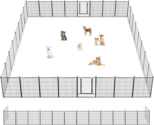 Dog Playpen 32 inch 32 Panels Indoor Outdoor Dog Pen for Medium/Small Dogs Heavy Duty Metal Dog Fence Outdoor for Yard, Puppy Playpen with Door Portable Pet Fence for RV Camping Yard