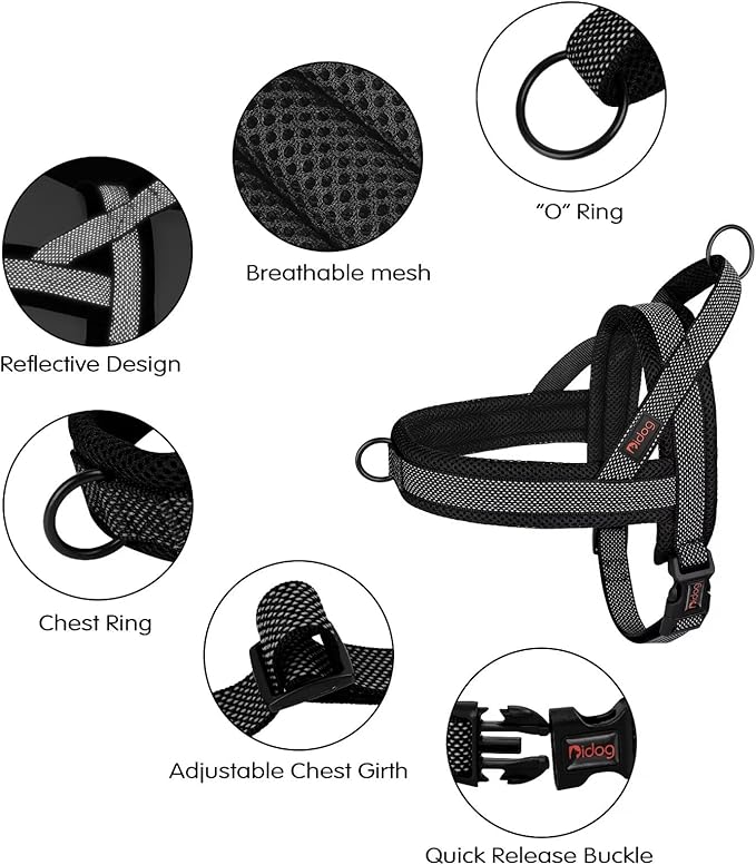 Didog No Pull Dog Harness with Breathable Mesh Padded, Full Reflective & Quick Fit Adjustable Vest Harness, Easy for Training Walking for Small & Medium and Large Dogs (Black, M:Chest 21-26")