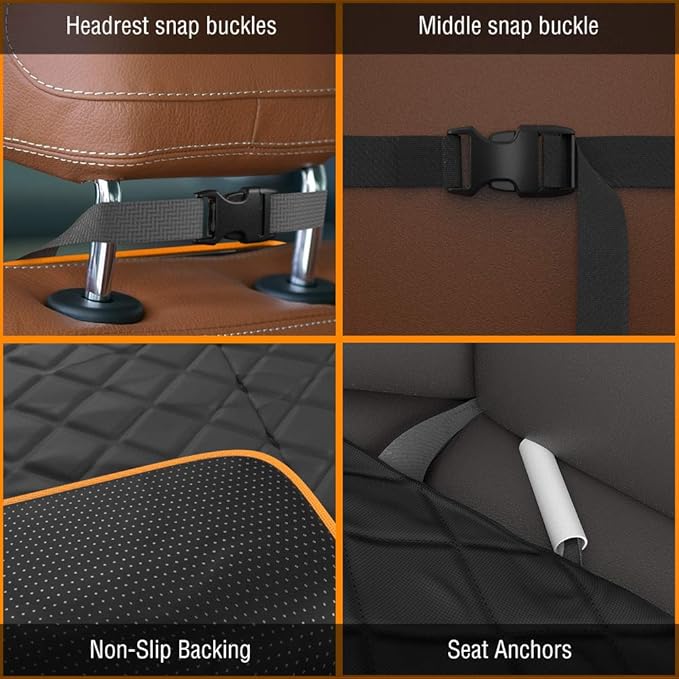 Active Pets Dog Car Seat Cover, Waterproof Front Seat Protector for SUV Truck Sedan, Pet Safety Travel Comfort System with Universal Fit, Orange