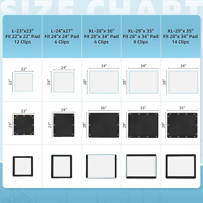 Dog Pee Pad Holder, Puppy Pad Holder, 14 Powerful Magnetic Clips, Indoor Dog Potty, Oxford Cloth Material, Fit 34x28 Pad, Black