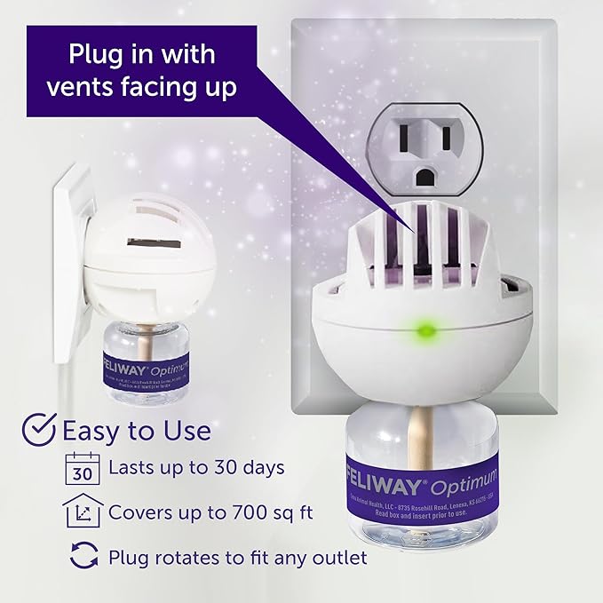 FELIWAY® Optimum 30 Day Cat Calming Plug In Pheromone Diffuser Starter Kit, 48ml - Helps Reduce Common Signs of Stress in Cats & Kittens, Enhanced Calming