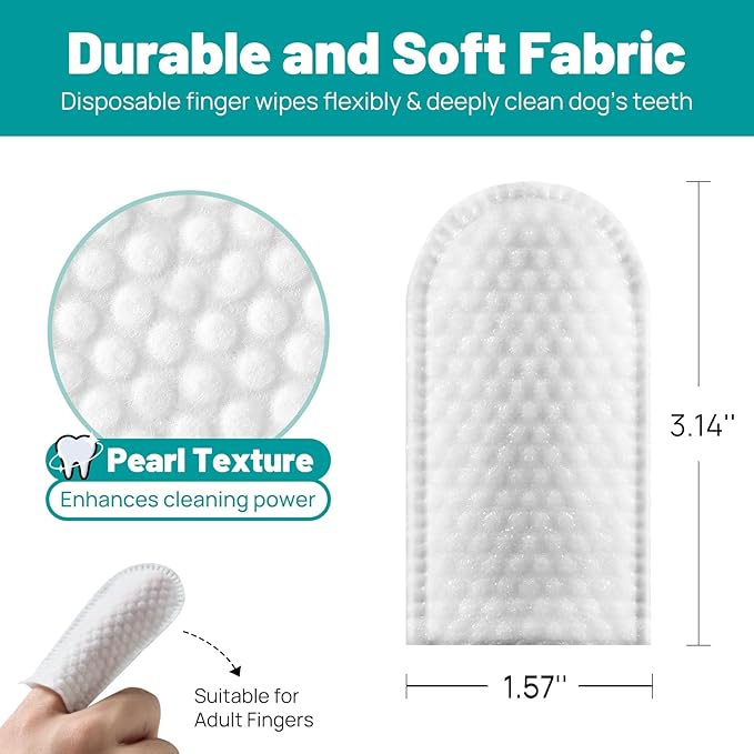 Dog Dental Care Finger Wipes - Teeth Cleaning Finger Wipes for Dog & Cats - Tooth Brushing Kit Dental Wipes for Dog - Reduces Plaque & Freshens Breath (50 PCS, Unscented)