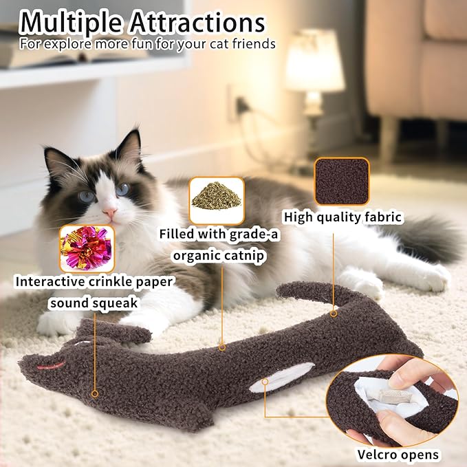 Cat Toy, Refillable Catnip Kicker Toy for Small, Medium, and Large Breeds, Cute with Soft Crinkle Pillow Toy, Fun for Indoor Kitten Kitty Chew and Play - 15 Inches