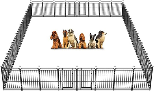 Dog Playpen Outdoor 32 Panels Heavy Duty Dog Fence 40" Height with Thick Pipe Anti-Rust with Doors Portable for RV Camping Yard, Total 71FT, 406 Sq.ft, Snowy Black