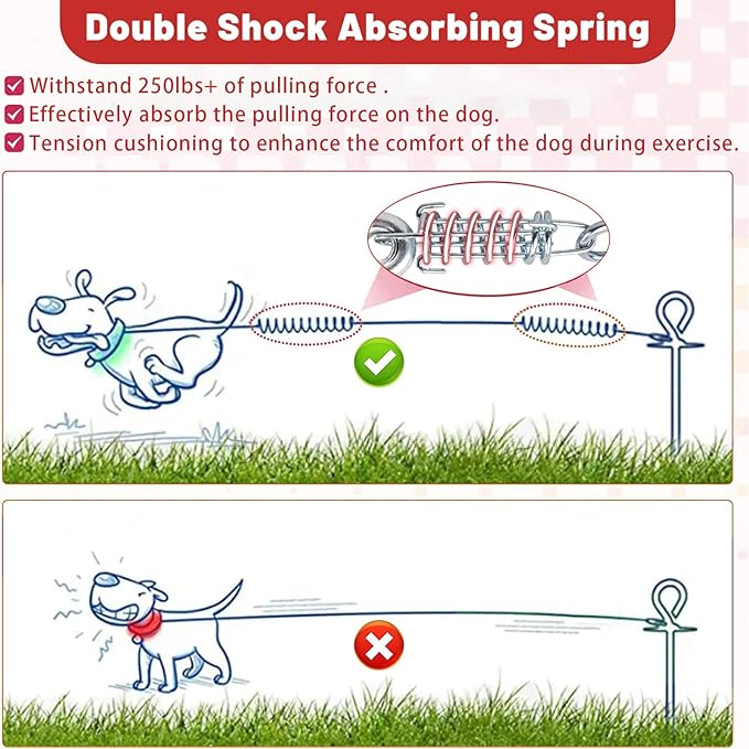 Dog Tie Out Cable - 10/15/20/25/30FT Heavy Duty for Large Dogs Up to 250LBS - Rosy Pink/Blue/Purple/Silver/Red/Green/Yellow