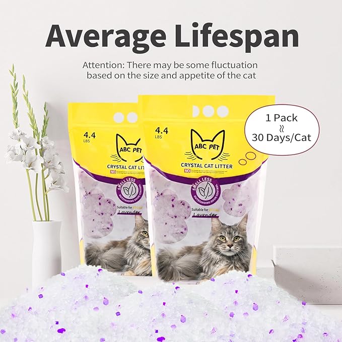 Cat Litter Crystals No Clumping Odor Control Kitty Litter Non-Clumping No scooping Low Dust, Low Tracking, Dehydrates Waste Lavender - 25.8 lbs (6 x 4.3 lb Packs)
