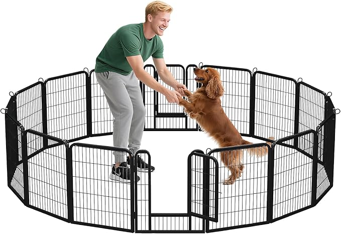 32 Inch Dog Playpen - 16 Panels Metal Pet Exercise Pen for Small-Medium Dogs, Indoor/Outdoor Dog Fence for Yard, Garden, Camping & RV Travel