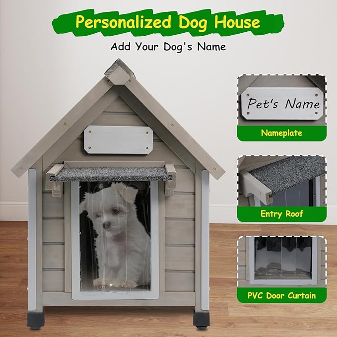 Dog House Outdoor Indoor Waterproof for Small Dog with Anti-Chewing Iron Frame, Raised Feet, Weatherproof Doghouse Kennel Puppy Shelter with Removable Floors(18" L*28.5" W*24" H)