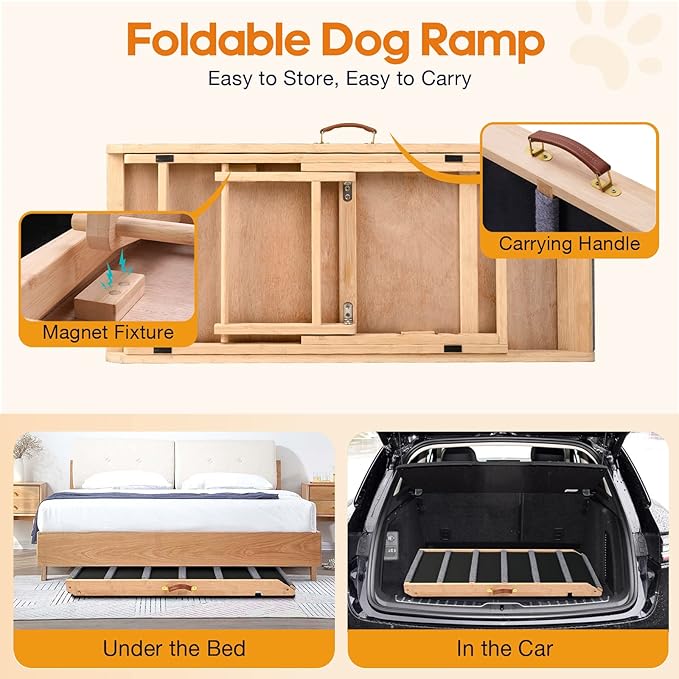 Dog Ramp for Bed - Extra Wide - Excellent Traction, Pet Ramp for Small Large Dogs to Get on Couch Car, Non-Slip Rubber Surface, 17’’W, Hold up to 200lb, Adjustable, Foldable (200LBS)