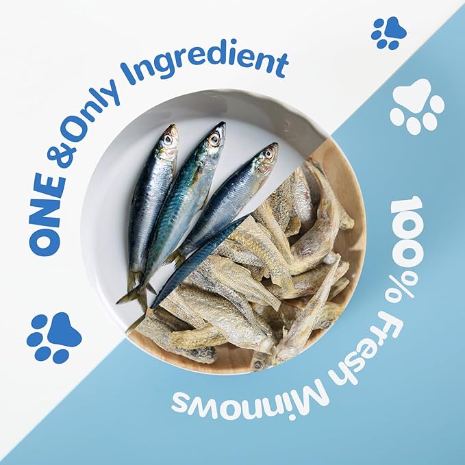 Freeze Dried Minnows Cat Treats – 100% Natural, Single-Ingredient Pet Snacks – Rich in Omega-3, Grain-Free – Healthy Training Rewards & Meal Toppers for Dogs & Cats, 2.8 oz