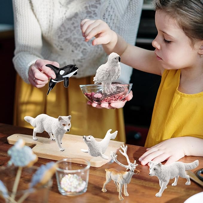 18pcs Arctic Animal Figures, Realistic Arctic Animals Toy Figurines Set with Arctic Fox Wolf Polar Bear Reindeer Figures for Kids, Miniature Toys Cake Topper Birthday Gift