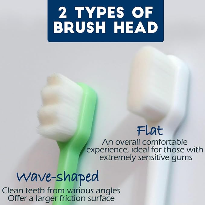 Dog Toothbrush Kit 4 Pack, 10,000 Ultra-Soft Bristles, Dog Tooth Brush for Medium to Large Dogs & Cats, Pet Tooth Brushing Kit for Easy Dental Cleaning, 2 Pink Wave Head & 2 White Flat Head