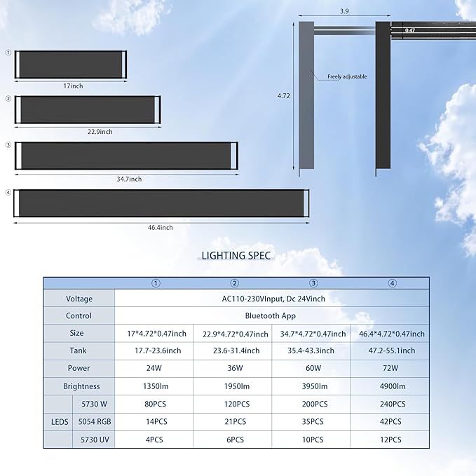 FZONE LED Aquarium Light with APP Control, Full Spectrum for 35-43" Planted Aquariums, Timer Sunrise/Sunset,60W (Light 90)