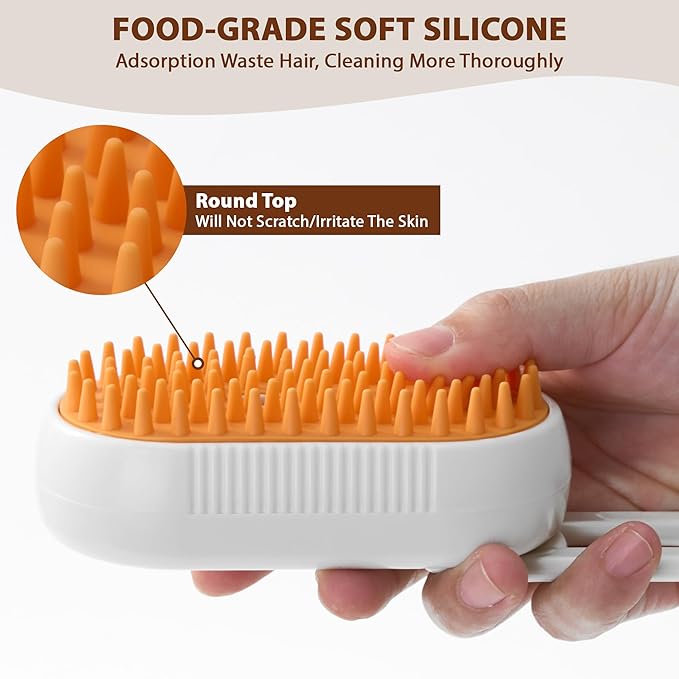 4 in 1 Cat Steam Brush, Rechargeable Steam Brush for Cats and Dogs, Anti-Static Cat Spray Brushes, Massage, Cleaning, Shedding & Combing All In One! White