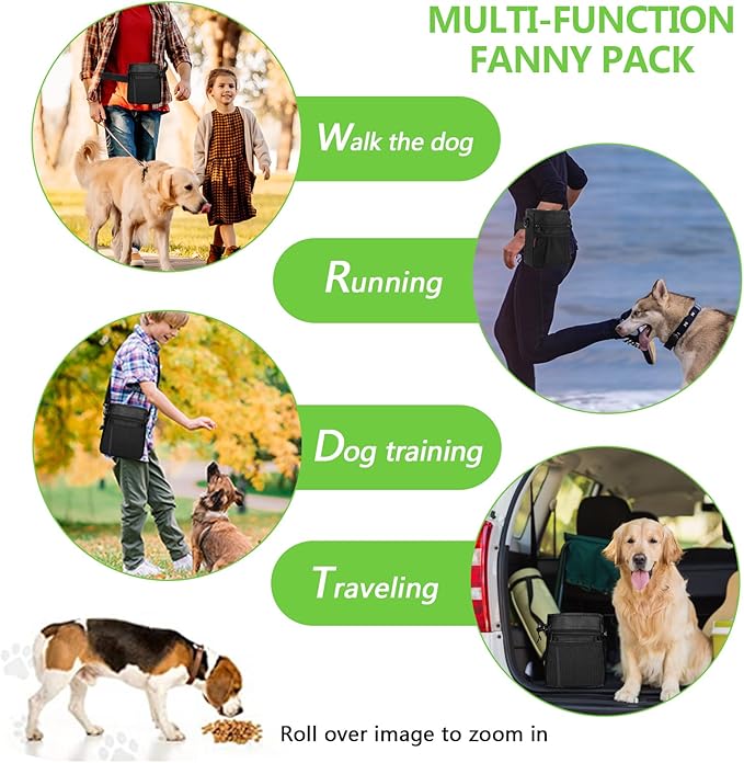 Dog Treat Pouch with Magnetic Closure, Treat Pouches for Pet Training, Large Dog Treat Training Pouch and Dog Clicker, Dog Training Treat Pouch Built-in Poop Bag Dispenser, Hands-Free Snack