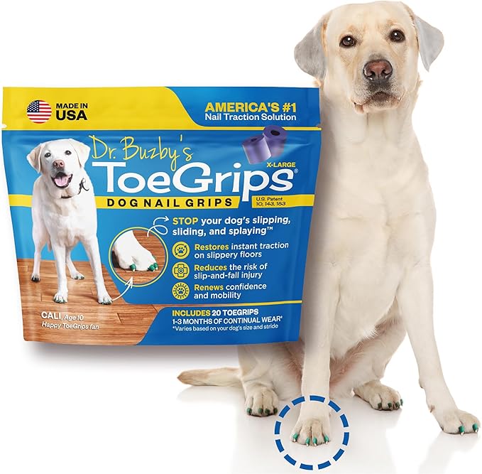 Dr Buzby's XLarge ToeGrips for Dogs - Instant Traction on Wood/Hardwood Floors - Anti Slip Relief - Grippers for Senior Dogs - Stop Sliding Instantly - Rubber Nails for Paws - 1 Pack (20 Grips)
