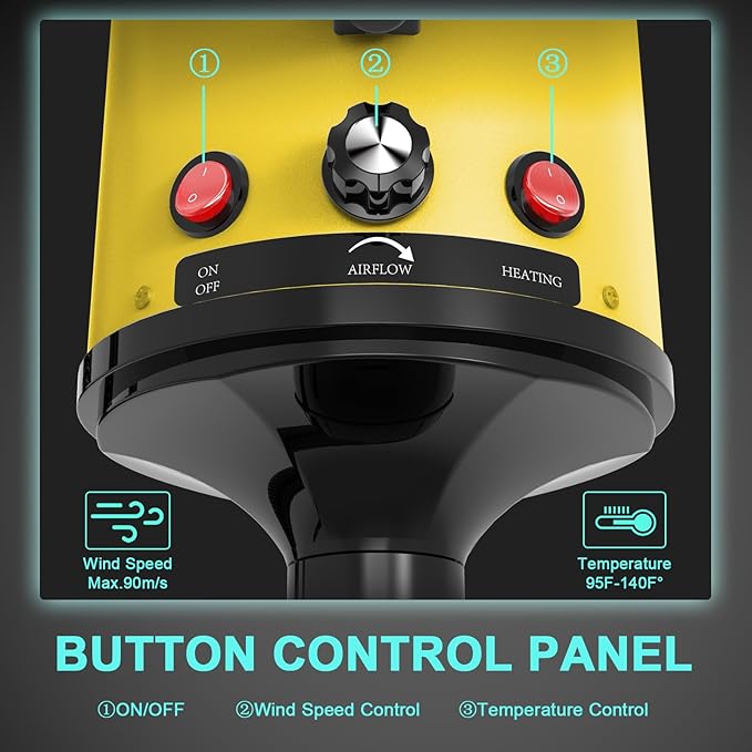 Dog Dryer High Velocity Dog Hair Dryer with 4 Nozzles 5.2HP/3800W (Professional Super Cyclone), Stepless Adjustable Speed Temperature Dogs Grooming Blow Dryer with Heater for Pets Hair Dryer, Yellow