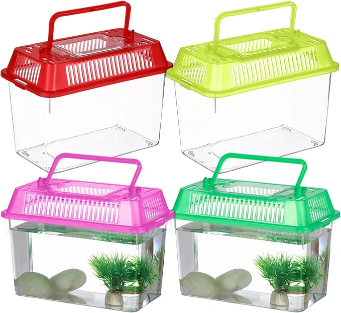 4pcs Mini Fish Tank: Portable Handheld Fish Tank Lightweight Aquarium Mini Portable Snail Terrarium Crabs Habitat for Shrimp Turtle Shrimp Goldfish Beach Toys Plastic (Random Color) 5.89X4.32X3.73In