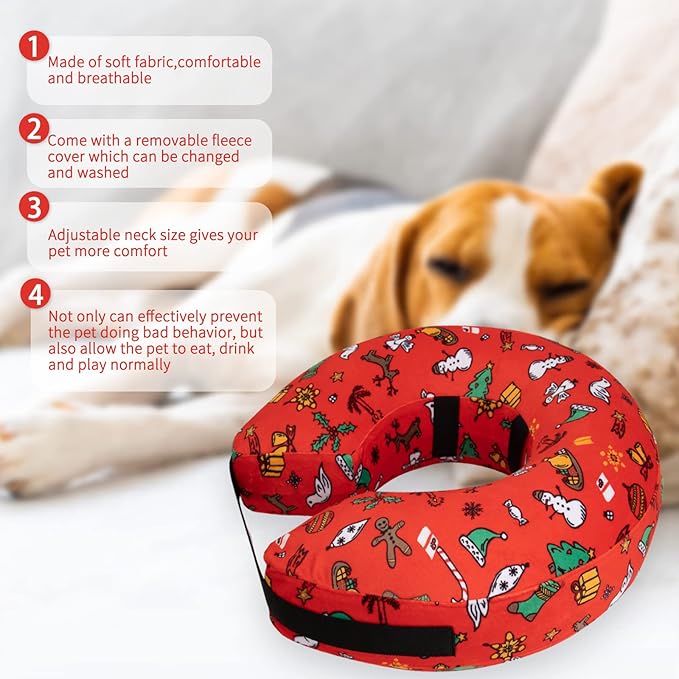 CuteBone Inflatable Dog Cone with Removable Soft Fleece Covers for Small/Medium/Large Dogs and Cats Neck Donut Collar After Surgery GWB07L