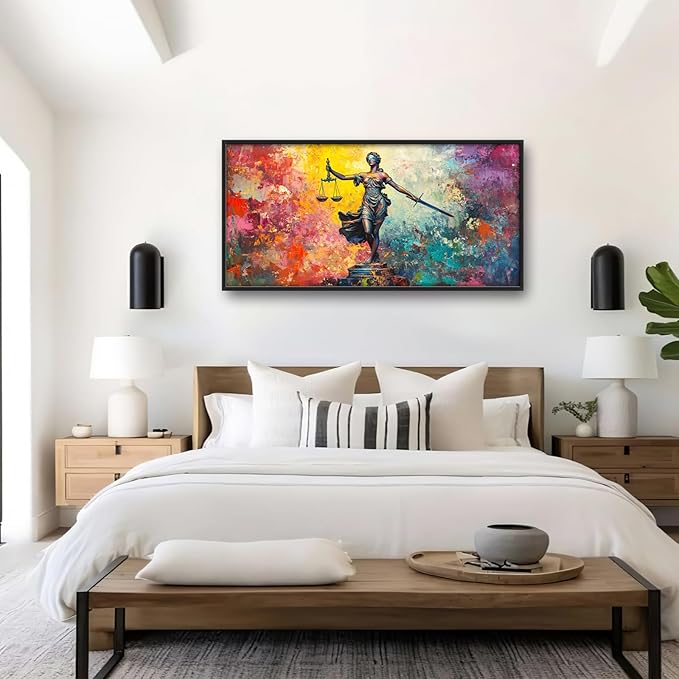 Extra Large Lady Justice Framed Wall Art for Living Room,Oversized Scales of Justice Pictures Wall Decor,Abstract Colorful Canvas Print Painting Modern Artwork Bedroom Office Bathroom 60L" x 30W"