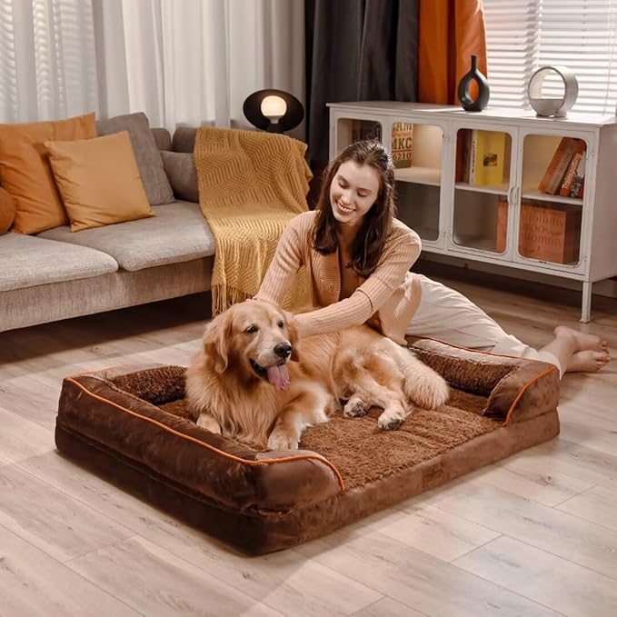 Comfort Expression Large Dog Beds Orthopedic Foam, Waterproof Dog Beds for Dogs, Comfy Pet Bed Sofa with Washable Removable Cover & Non-Slip Bottom(Large,Chocolate Brown)