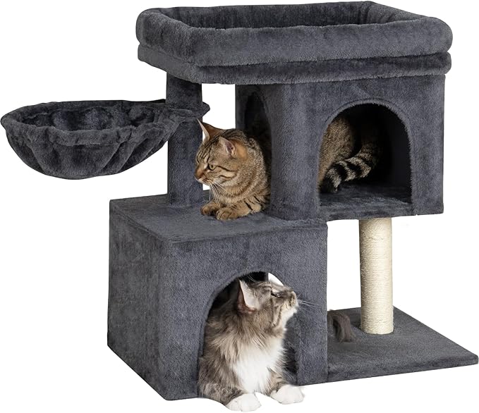 Cat Tree with Large Top Perch, 21.6in Cat Tower with Big Hammock and Dual Condos, All-in-one Cat Activity Center