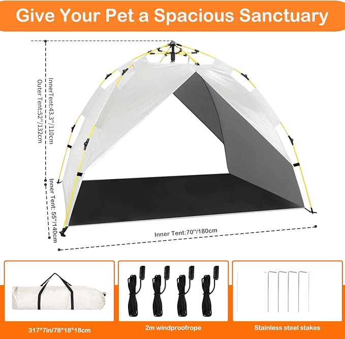 Canopy Shade Tent for Large XL XXL Jumbo Elevated Raised Dog Bed Cots, Quick Setup & No Assembly Needed, Outside Outdoor Cooling Camping Pet Sun Umbrella, Gray 70"X55" (Cots Not Included)