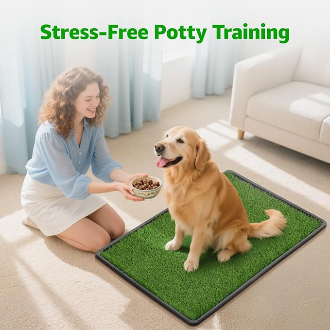 Dog Grass Large Patch Potty Tray, Dog Litter Box, Artificial Grass Mat Bathroom Turf for Pet Training, Washable Puppy Pee Pad, Perfect Indoor/Outdoor Portable Potty Pet Loo (Tray 41''x26'')