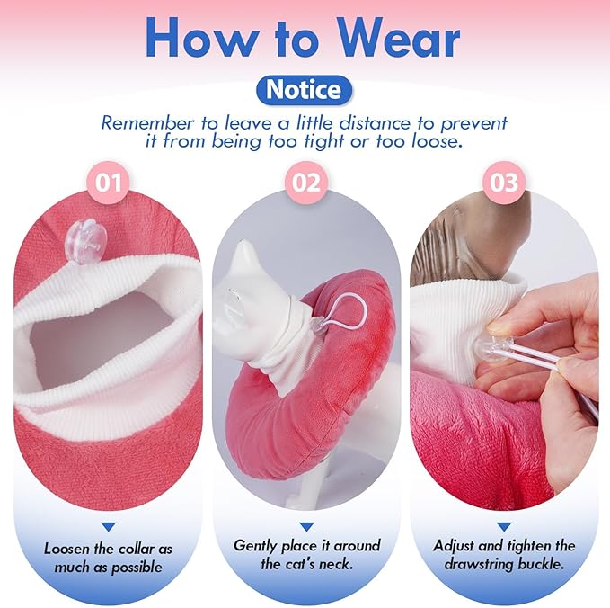 Cat Cones to Stop Licking, Adjustable Neck Soft Elizabethan Collar After Surgery, Comfortable & Lightweight Cute Kitten Donut Collar for Head/Foot Wounds Recovery, Pink Small