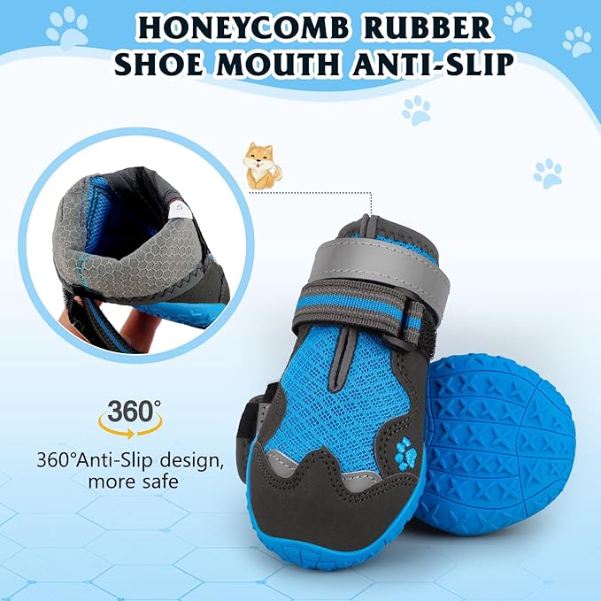 Dog Shoes for Large Medium Small Dog, Mesh Breathable Dog Shoes for Hot Pavement, Anti-Slip Dogs Boots Paw Protectors with Reflective for Outdoor Walking Indoor Hardfloors (Size 1)