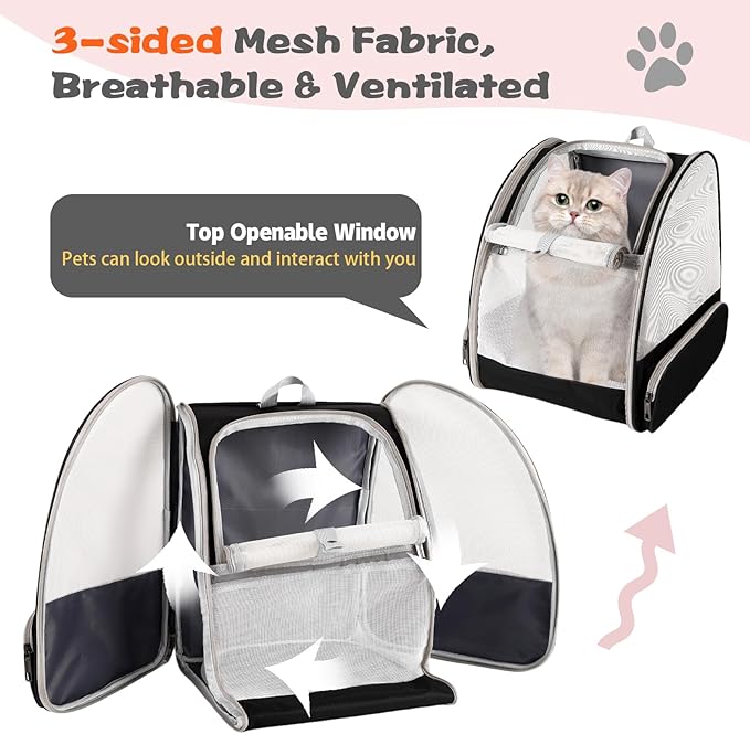 Cat Backpack Carrier,Pet Carrier Airline Approved for Small Dog Cat Puppy Kitten Bunny,Ventilated Mesh Design Animal Backpack for Hiking Camping Travel Bag (Black)