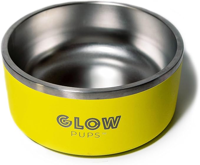 Dog Bowl, Non-Slip Stainless Steel Pet Bowl with Vacuum Insulated Design, Keeps Water Cool, Easy to Clean, Modern Style, 64 oz, Yellow