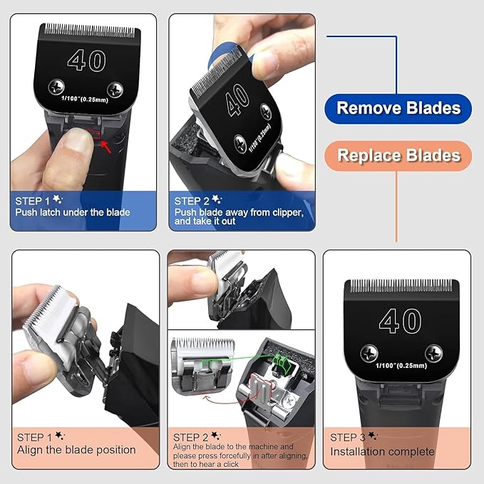 6pcs Dog Grooming Replacement Blades Compatible with Andis/Oster A5/Wahl KM-10 Series Dog Clippers,Detachable Clipper Replacement Blade,Black (6PCS Black-#10+30+3FC+4FC+5FC+7FC)