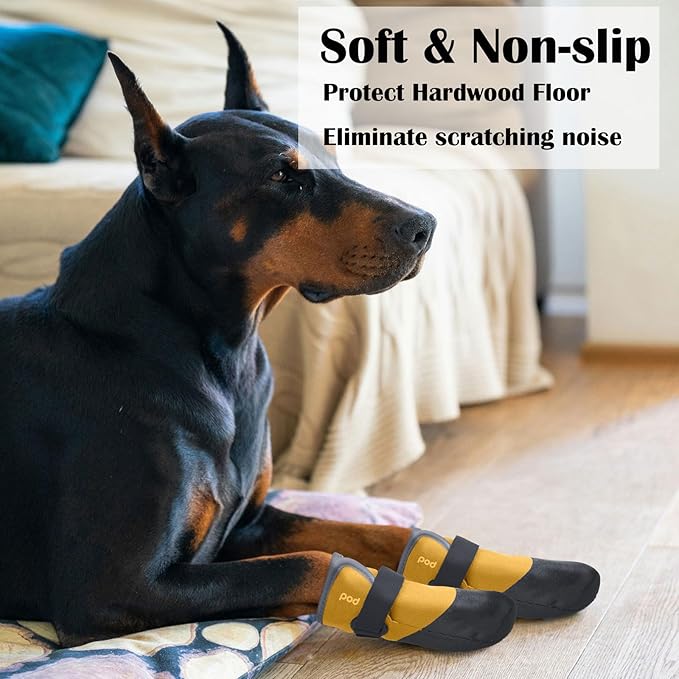 Dog Shoes Lightweight Dog Boots-Breathable Knitted Paw Protector with Adjustable Strap for Hot Pavement, Rain Walking, Hardwood Floors Anti Slip Reduce Noise, Prevent Licking Paws(Yellow,M)