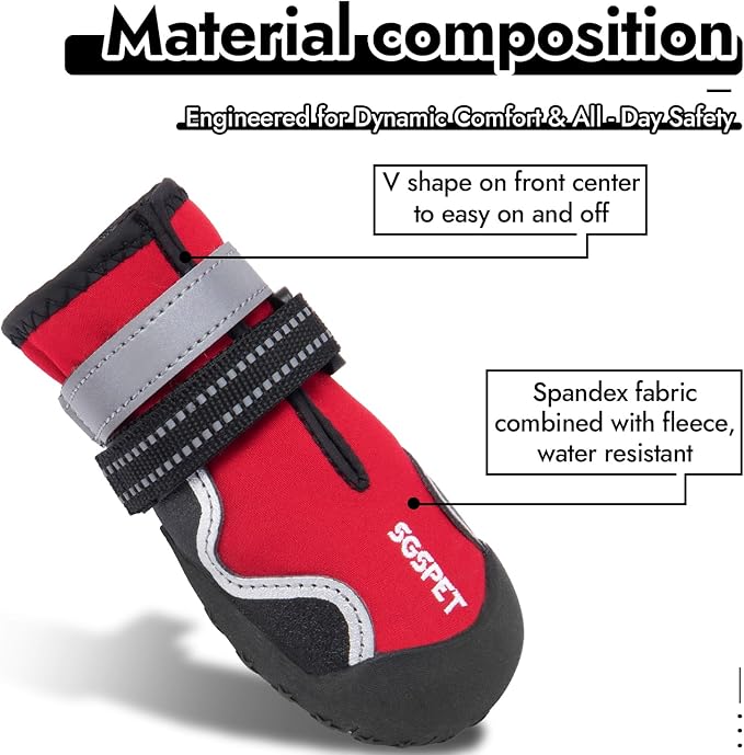 Dog Shoes, Waterproof Dog Boots & Paw Protectors with Anti-Slip Sole, 4pcs/Set Pet Dog Booties, Reflective Dog Shoes for Small Medium Large, Winter Snowy Summer Hot Pavement (Red, 7# (XL))