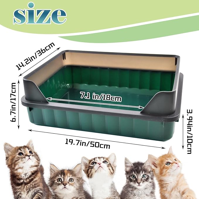 Cat Litter Boxes Large,Kitty Litter Box Low Entry High Sides,Semi Enclosed Front Entry Cat Pan Anti-Splashing Detachable Kitten Toilet with Scoop (Green)