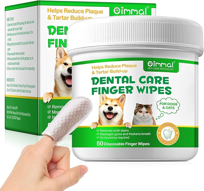 ALIVO Dental Teeth Cleaning Wipes for Dogs & Cats, Remove Bad Breath by Removing No-Rinse Dog Finger Toothbrush, Disposable Gentle Cleaning Pet Dental Care Wipes, 50pc