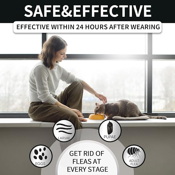 4 Pack Flea and Tick Collar for Cats, 32 Months Treatment, Waterproof Adjustable Kitten Flea Collar, Flea Prevention, Black