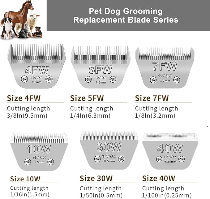 2PCS 5FW Wide Blades for Dog Grooming Blades Compatible with Andis,Oster A5,Wahl km10 Dog Clippers,Size-#5FW, 1/4-Inch Cut Length (6.3mm)(2pcs #5FW)