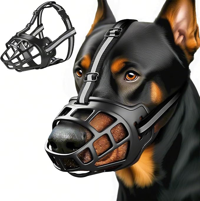 Dog Muzzle, Breathable Basket Muzzles for Small Medium Large Sized Dogs, Adjustable Humane Cage Mouth Cover for Grooming Biting Chewing, Allows Panting and Drinking (Soft Rubber, S)
