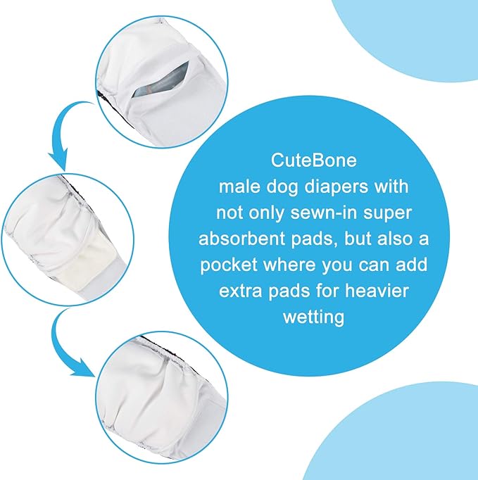 CuteBone Dog Diapers Male Washable Belly Band for Male Dogs Wraps 3pcs a Pack DM28M