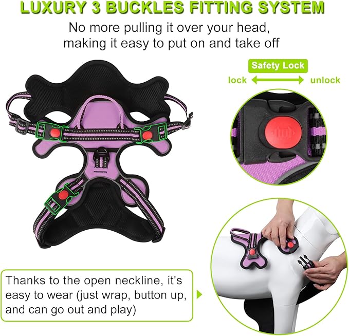 Dog Harness, Adjustable Reflective Dog Vest No Pull Dog Harness with Badge and Bow Tie for Puppy Small Medium Large Dogs