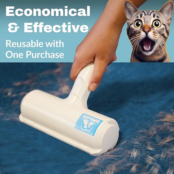 DELOMO Pet Hair Removal Tool: Pet Hair Remover with Fur Bin - Reusable Lint Roller for Pet Hair - Cat and Dog Hair Remover for Couch, Furniture, Carpet, Clothes, Car Seat - Essential for Pet Owners