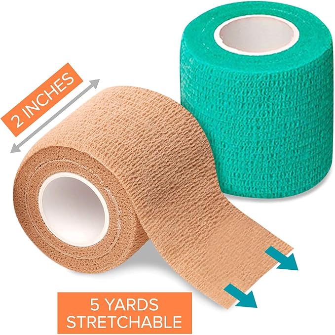 California Basics, Self Adhesive Bandage Wrap, 2 Inch by 5 Yards Non Woven Cohesive Bandage Rolls, 24 Pack, Vet/Stretch Wrap, Multi Colored Neon Medical Athletic Tape for Wrist, Waterproof