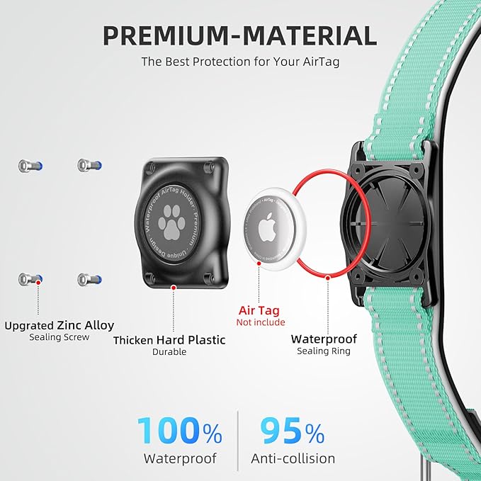 Airtag Dog Collar - 100% Waterproof Air tag Dog Collar Holder for Apple AirTag, Reflective, Soft Padded, Everlasting, GPS Dog Collar for Small Medium Large Dogs (Teal, XL)