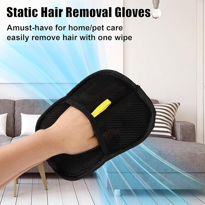 2pcs Pet Hair Removal Gloves, 2 Style Reusable Pet Hair Static Remover Mitt Glove for Cat Dog Sofa Furniture Carpet Curtain Bed Sheet Clothes Car Seat Cleaning Tool (Regular & Five Finger Style)
